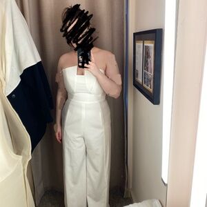 Black Halo Lena White Wide Leg Strapless Jumpsuit Size 12
